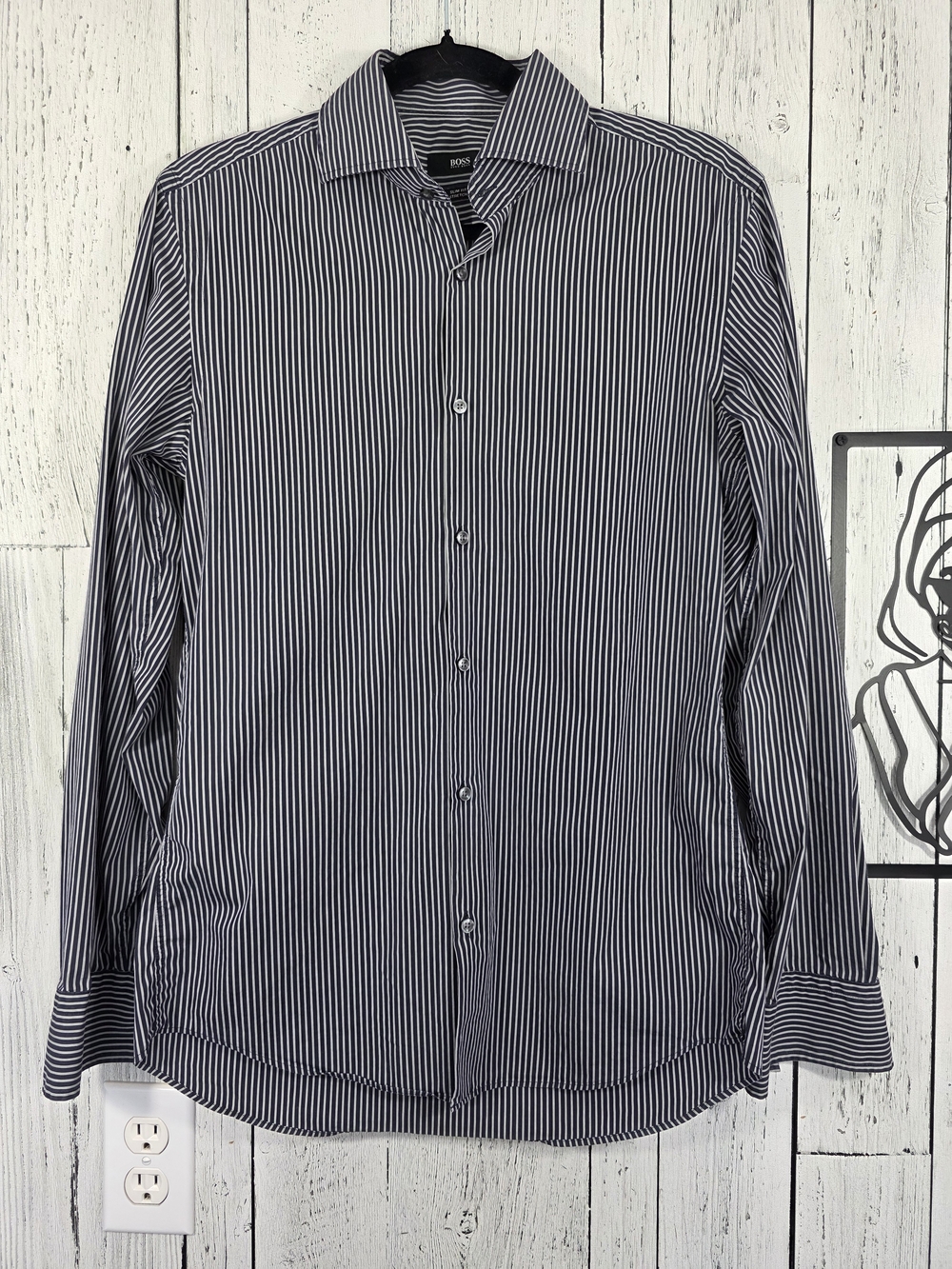 BOSS Hugo Boss Slim Fit Stretch Striped Dress Shirt Men's 15/38, Office Business